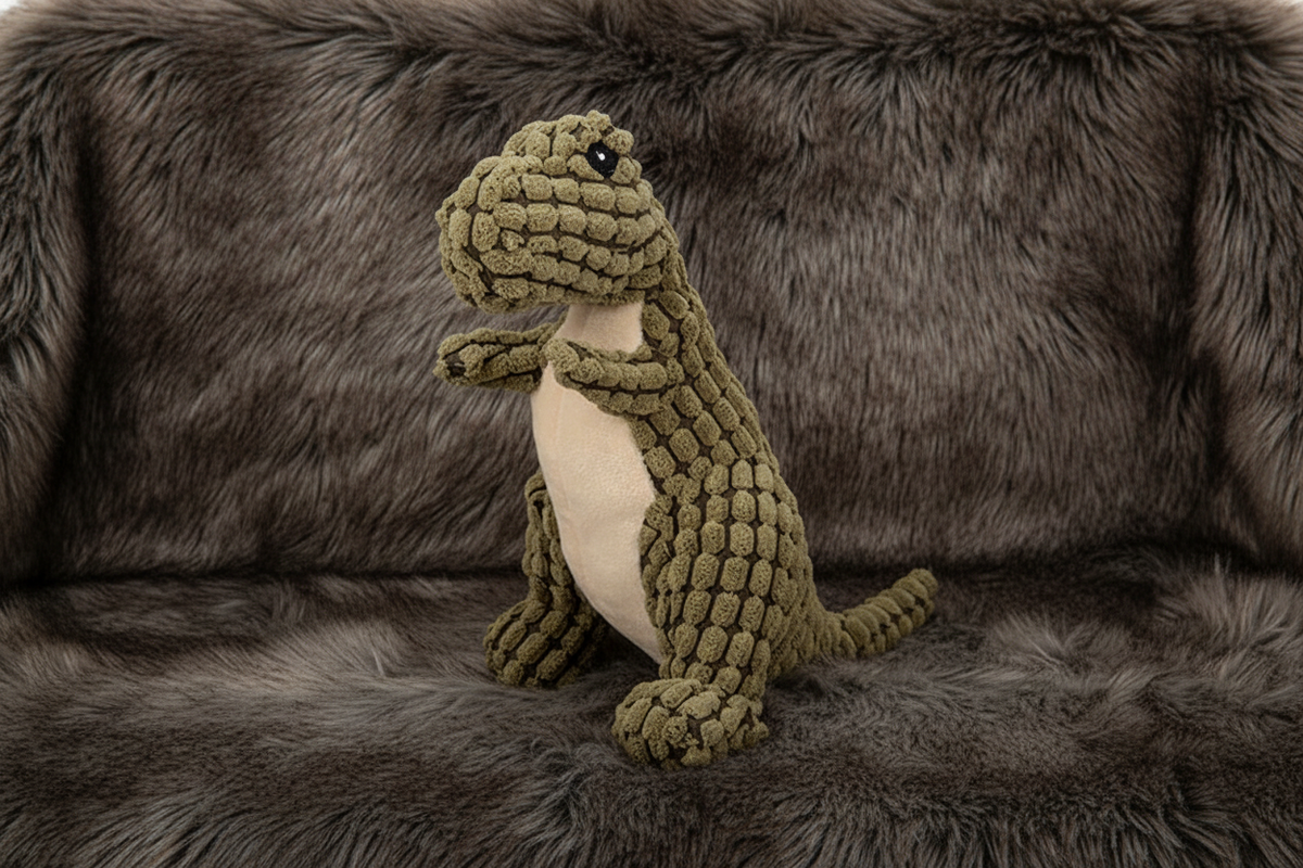 Dino Toy on Dark Fur - 2