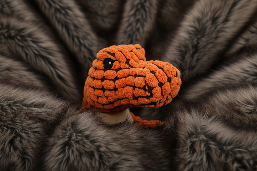 Dino Toy on Dark Fur - 3