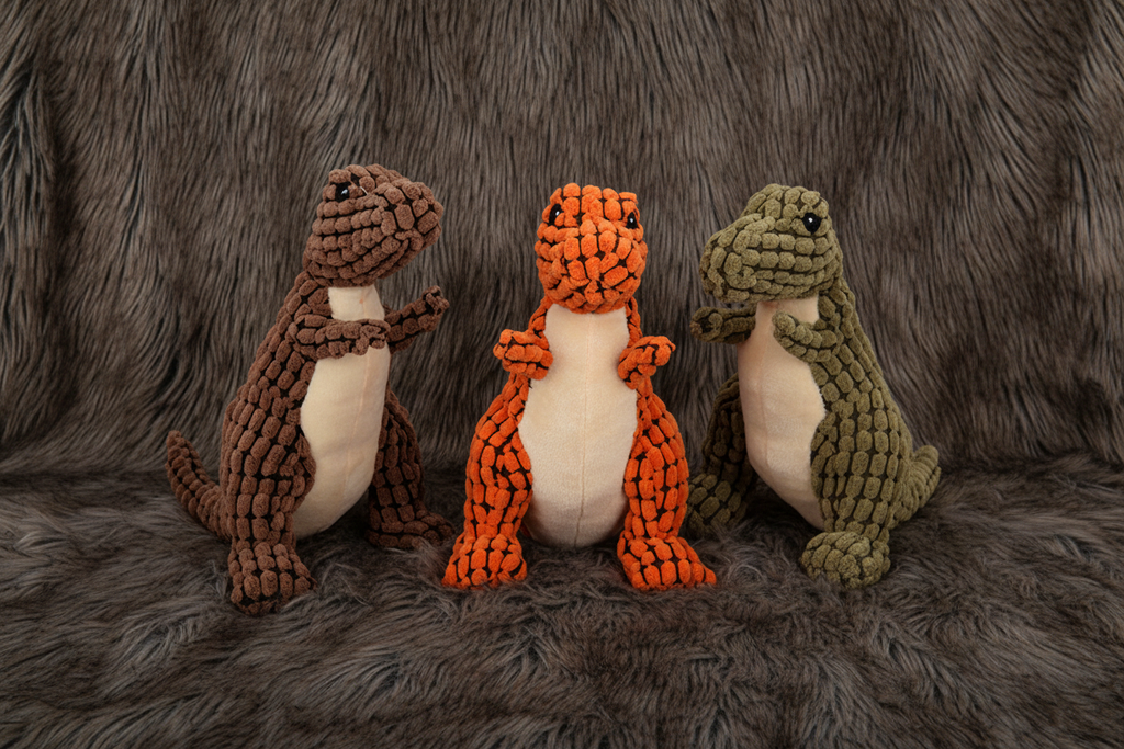 Dino Toy on Dark Fur - 4