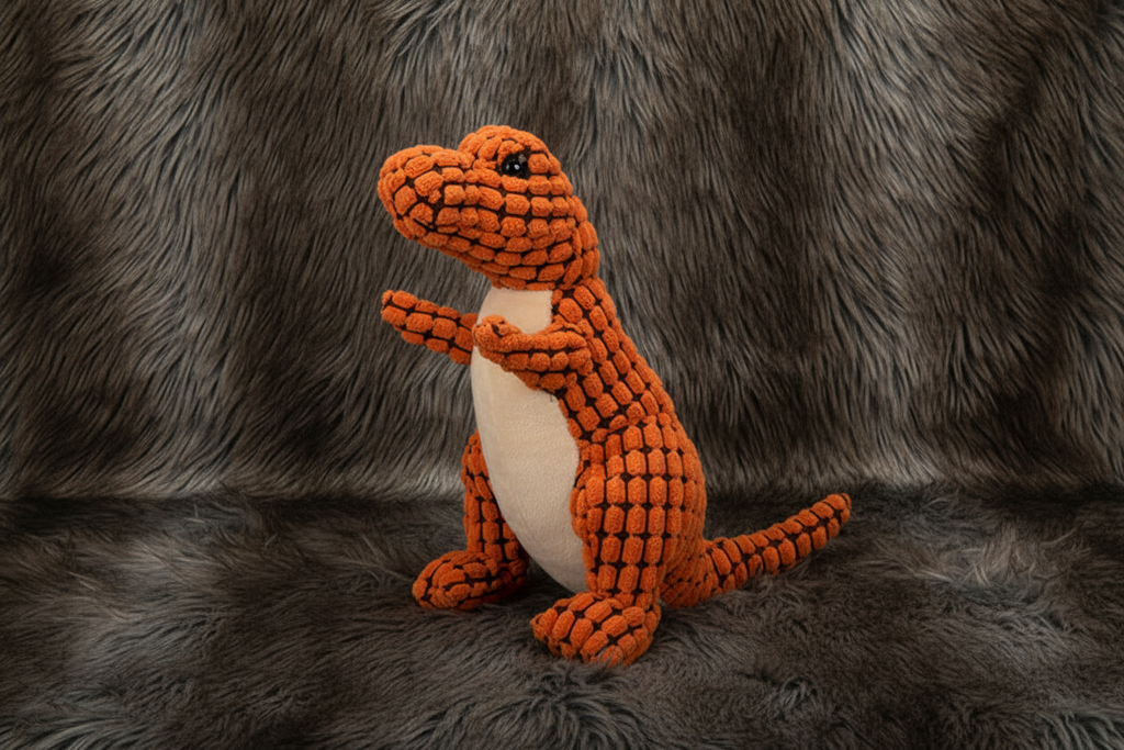 Dino Toy on Dark Fur - 5