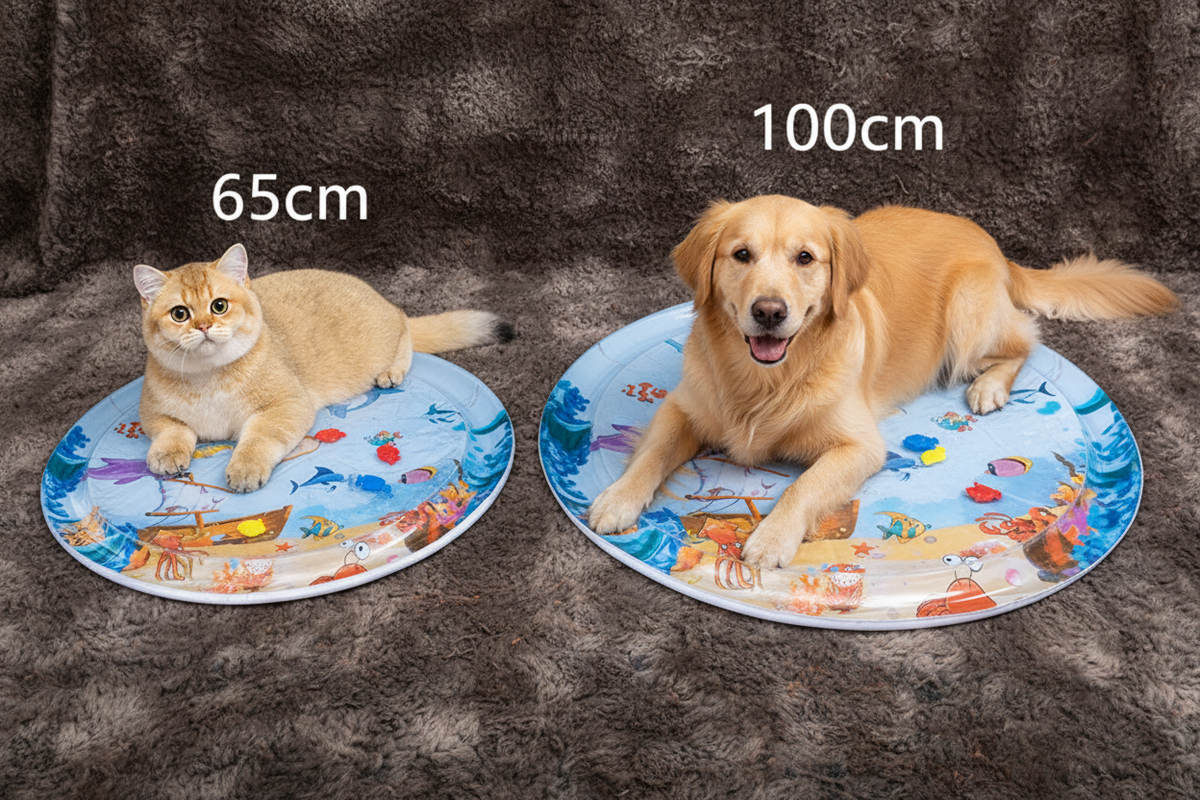 65cm vs 100cm size comparison with cat and dog on faux fur