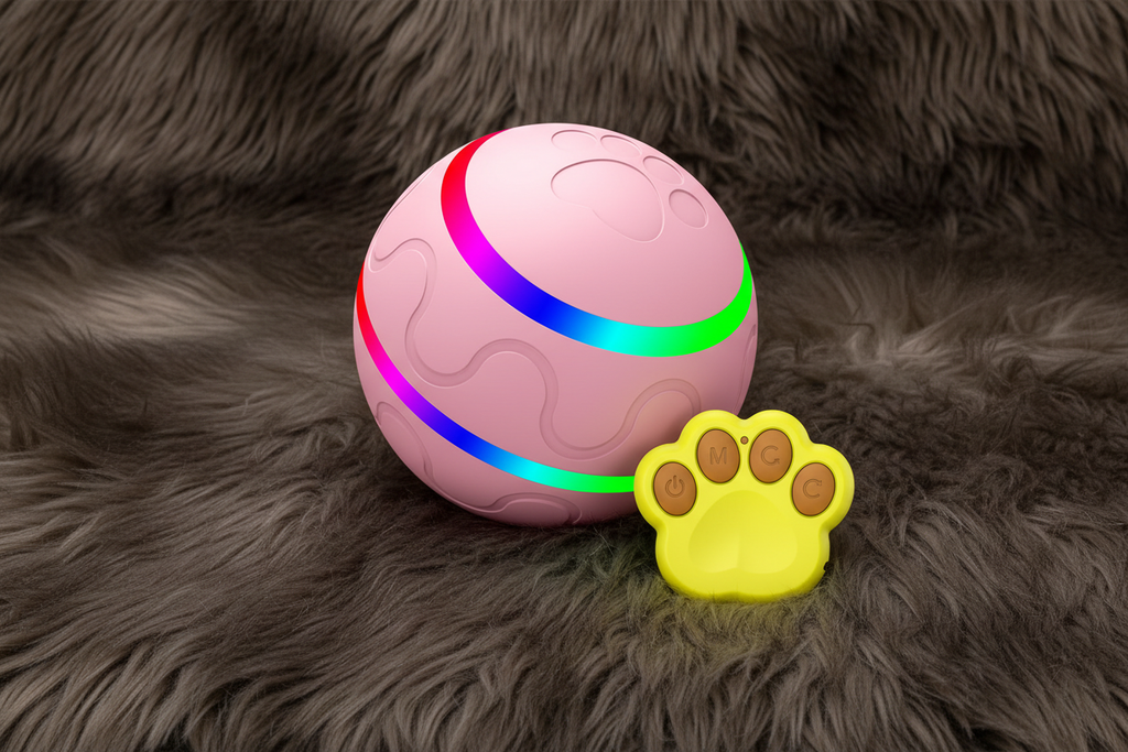Pink ball with paw-shaped remote
