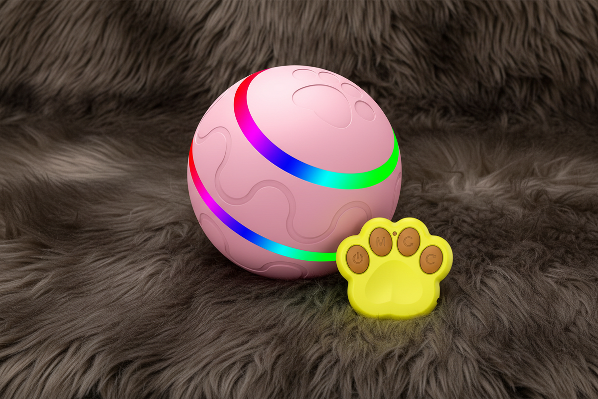 Pink ball with paw-shaped remote