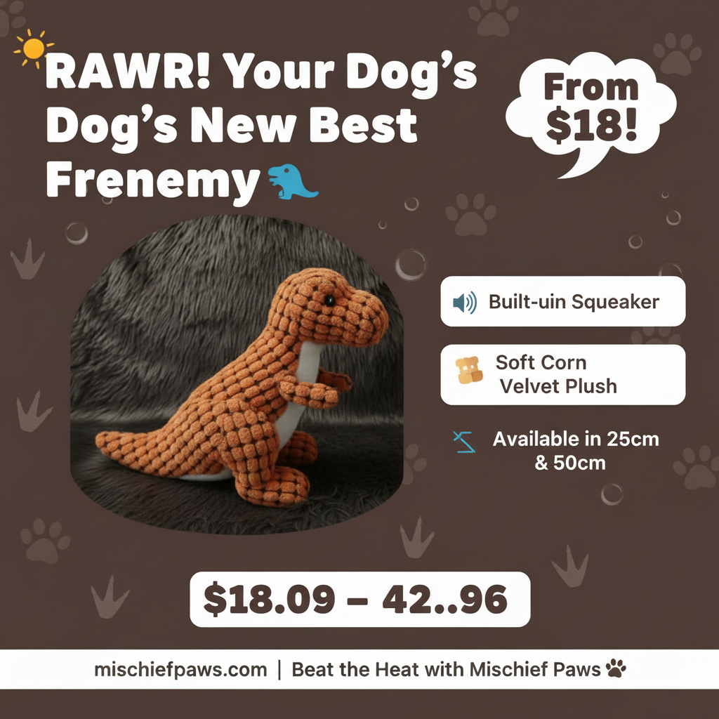 Dinosaur plush dog toy promotional banner