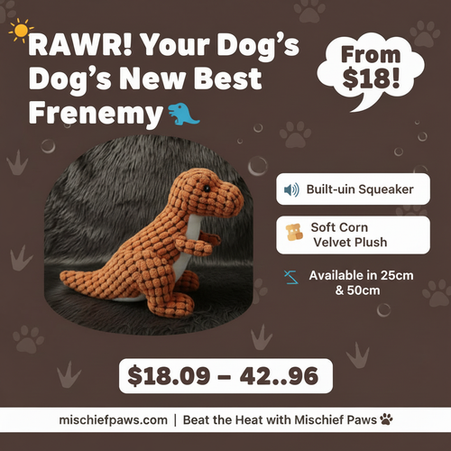 Dinosaur plush dog toy promotional banner