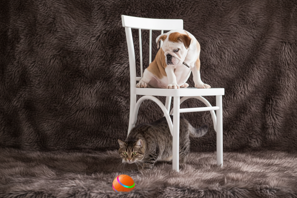 Bulldog and cat lifestyle shot