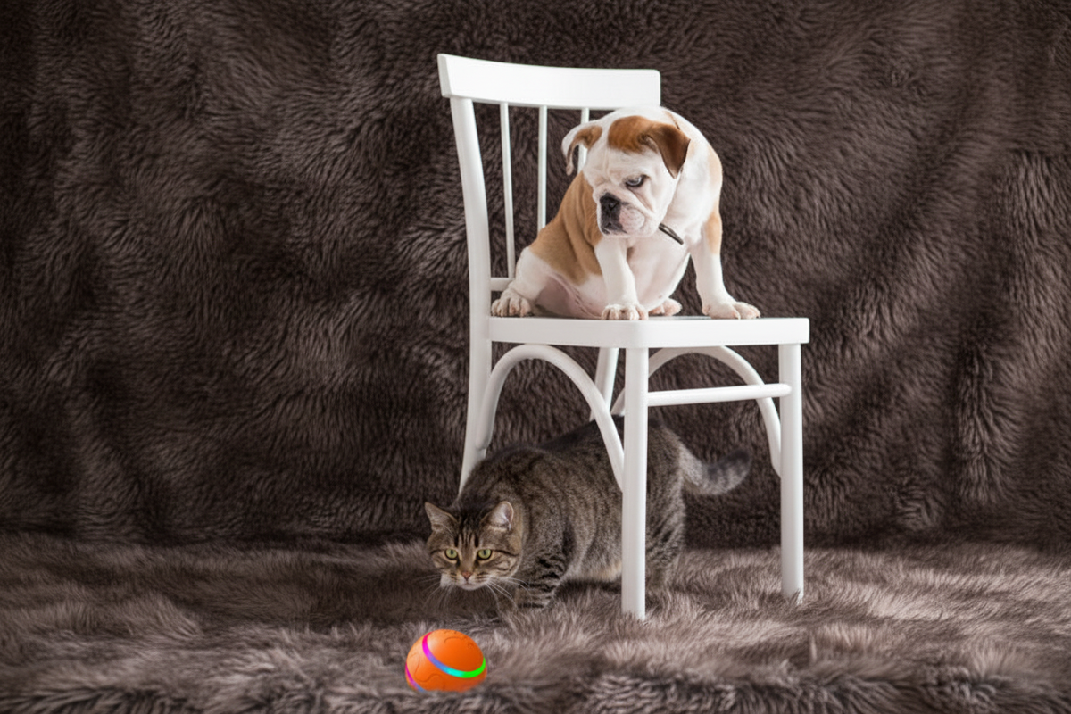 Bulldog and cat lifestyle shot