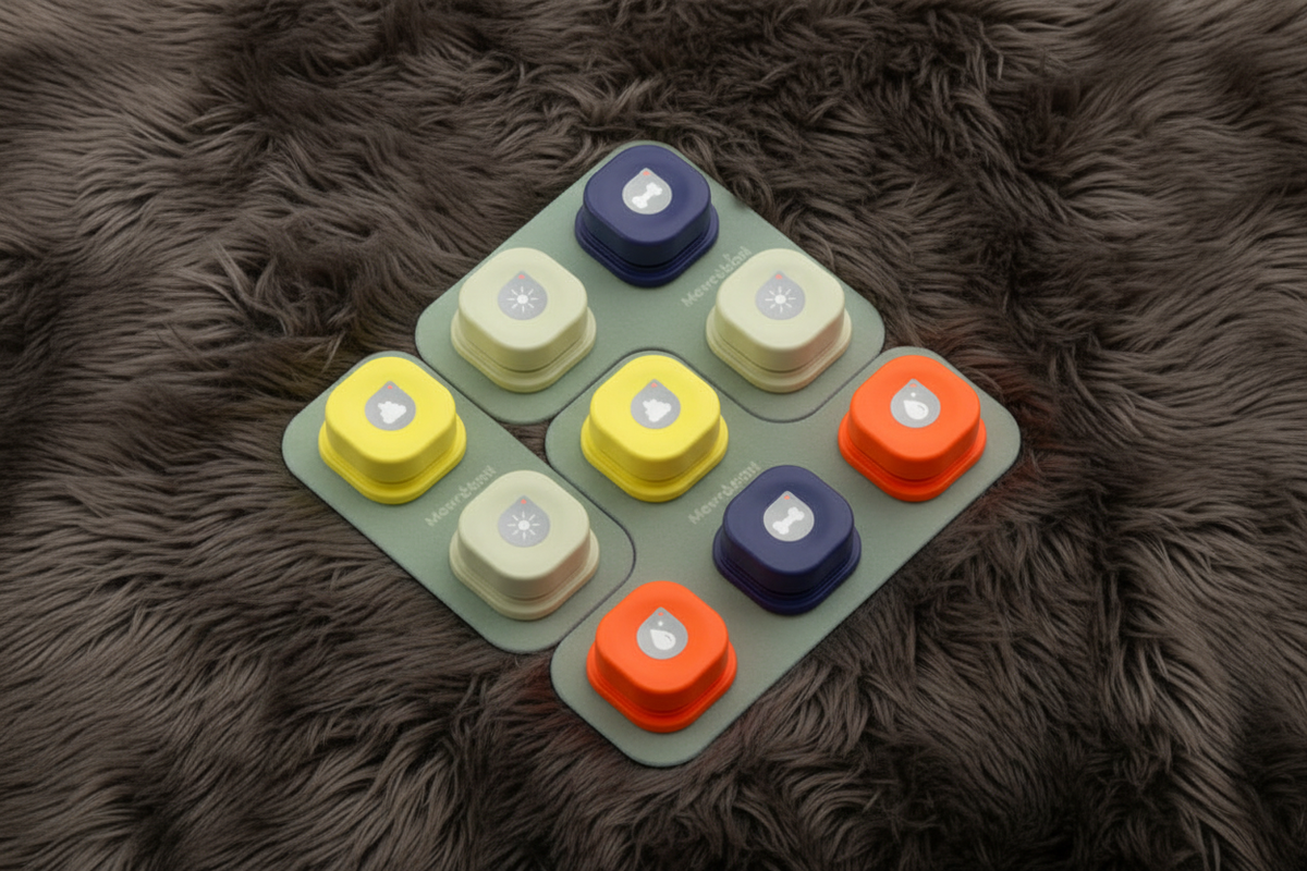 9-button 3x3 grid on sage green mat