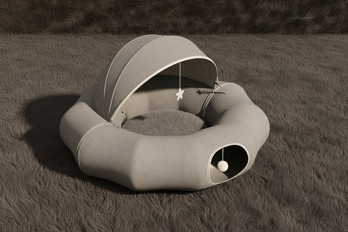 Round cloud cat tunnel nest 3/4 elevated hero shot