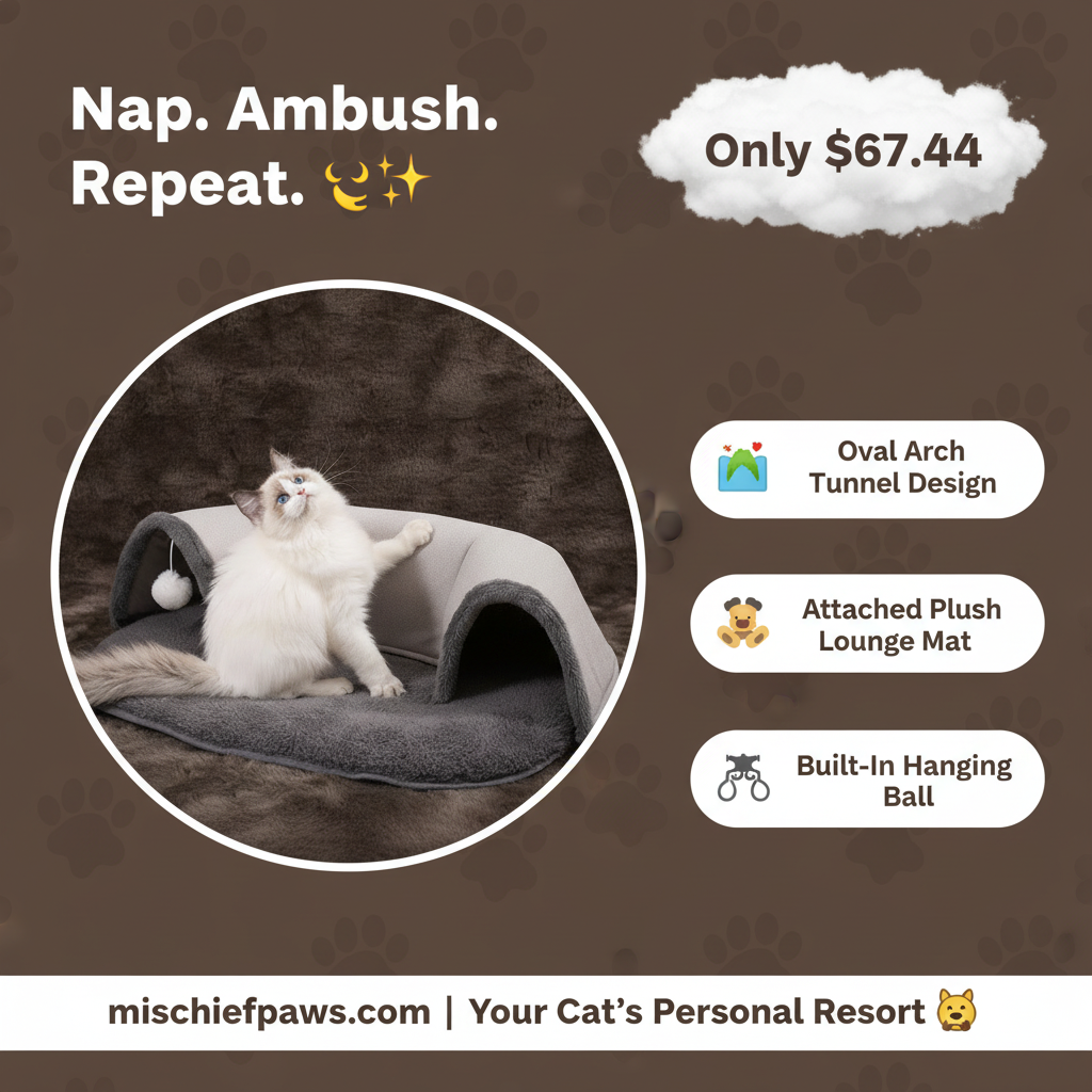 Cat Tunnel with Plush Mat and Hanging Ball promotional banner