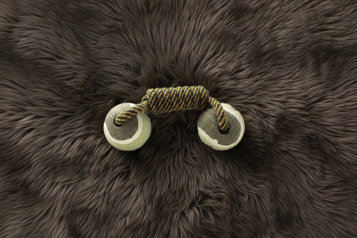 Rope Toy on Dark Fur - 4
