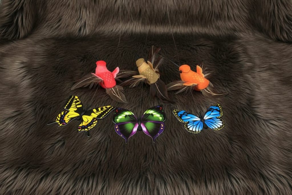 Rotating Cat Toy on Dark Fur - 1