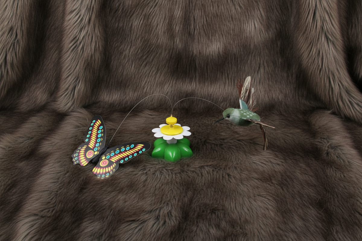 Rotating Cat Toy on Dark Fur - 2