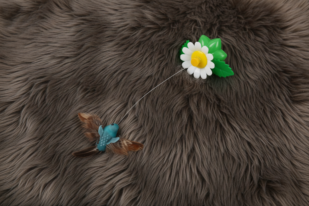 Rotating Cat Toy on Dark Fur - 8